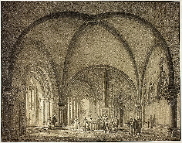 Baptismal Hall and Cloisters in the Cathedral at Mainz, from Collection of Memorable... 1823. Creator: Domenico Quaglio II