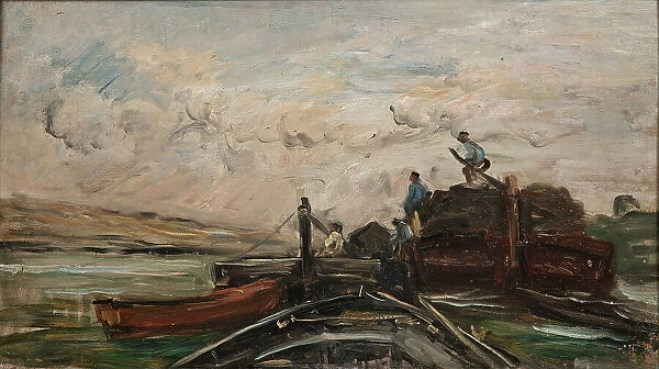 Barges on a River, mid-late 19th century. Creator: Charles Francois Daubigny