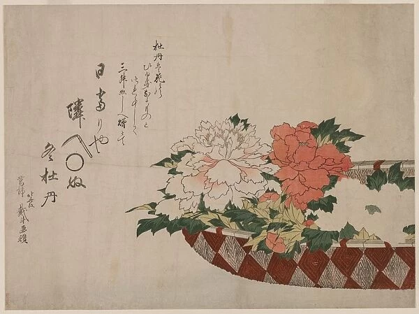 Basket of Peonies, 1810 or 1814. Creator: Katsushika Hokusai (Japanese, 1760-1849)