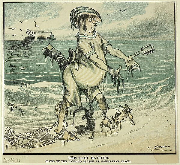 The Last Bather, from Puck, 1880. Creator: Joseph Keppler