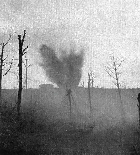 The Battle of La Malmaison; During our artillery fire: explosion of a large French shell... 1917. Creator: Unknown