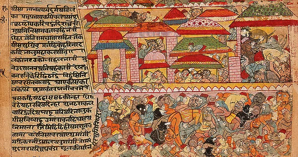 Battle Scene in a City, Folio from a Ramayana (Adventures of Rama), between c1600 and c1625. Creator: Unknown