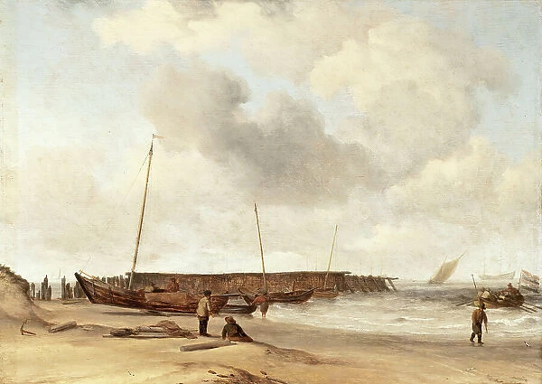 Beach with a Weyschuit Pulled up on Shore, c1673. Creator: Willem van de Velde the Younger