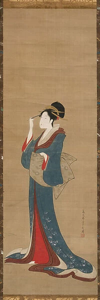Beauty Replacing Her Hairpin, Edo period, 1798. Creator: Hosoda Eishi