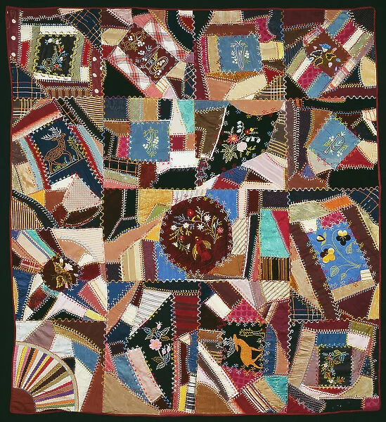 Bedcover (Crazy Quilt), United States, 1885. Creator: Unknown