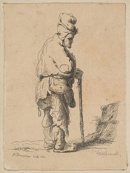 Beggar Leaning on a Stick (reverse copy), 1851. Creator: F Bradshaw