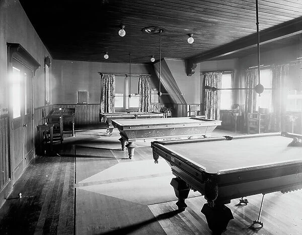 Billiard hall, Paul Smith's casino, Adirondack Mountains, between 1900 and 1905. Creator: Unknown