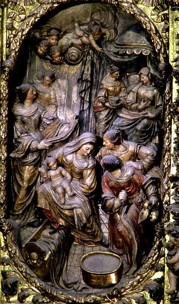 Birth of the Virgin Mary, detail of the altarpiece in the church of Santa Maria