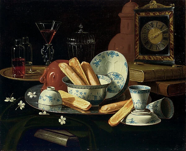 Biscuits, porcelain and an earthenware pot, Early 18th cen. Creator: Monari (Munari), Cristoforo (1667-1720)
