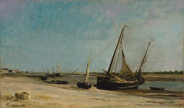 Boats on the Seacoast at Etaples, 1871. Creator: Charles Francois Daubigny