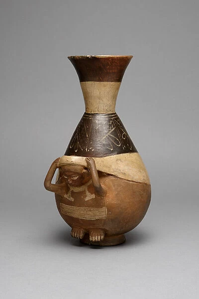 Bottle in Form of a Figure Carrying a Burden with a Tumpline, 100 B. C.  /  A. D. 500