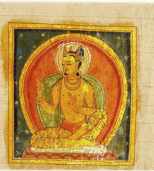 A Buddha (left); Crowned Deity (right); Folio from a Buddhist Manuscript, c13th century. Creator: Unknown