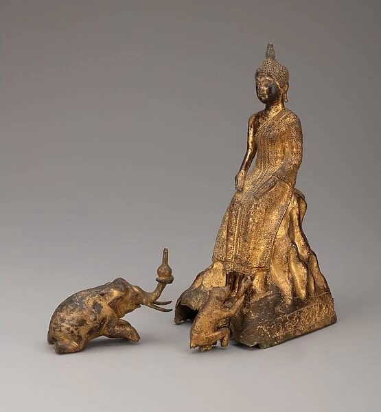 Buddha Meditating in the Forest Attended by Animals, 19th century. Creator: Unknown