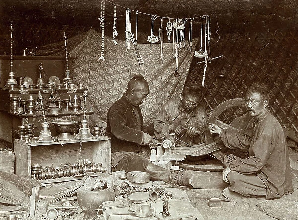 Buryat mechanics making 'burkhanov' - Buryat goods, 1895-1939. Creator: L Veniukov. Buryat mechanics making 'burkhanov' - Buryat goods, 1895-1939. Creator: L Veniukov
