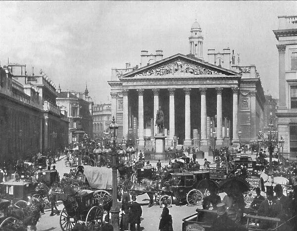 A Busy Corner - The Royal Exchange and Bank of England, 1909. Creator: Francis Frith & Co