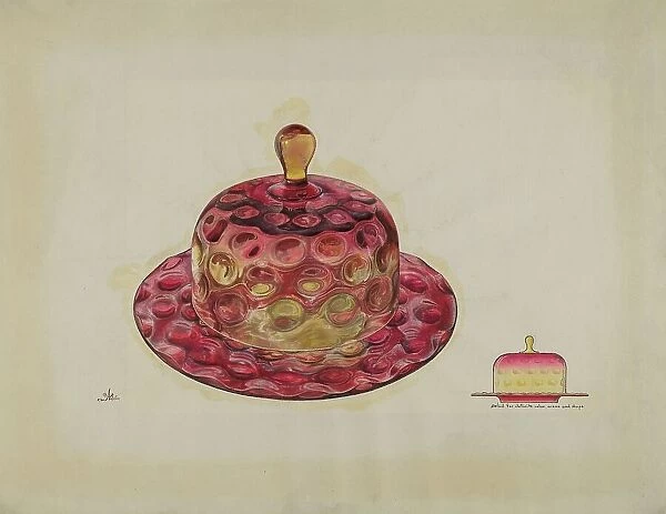 Butter Dish (Amberina), c. 1939. Creator: Ralph Atkinson