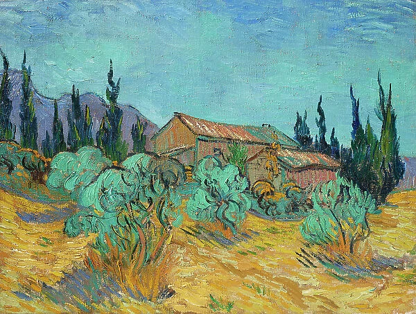 Cabanes de bois parmi les oliviers et cyprès (Wooden Cabins among the Olive Trees...), 1889. Creator: Gogh, Vincent, van (1853-1890)