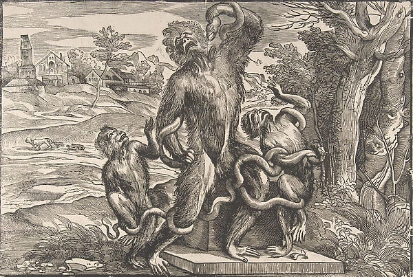 Caricature of the scuptural group, the Laocoon, ca. 1540-45. ca. 1540-45. Creator: Attributed to Nicolo Boldrini