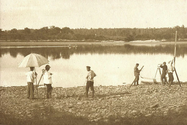 Carrying out leveling on the banks of the Zeya River, 1909. Creator: Vladimir Ivanovich Fedorov