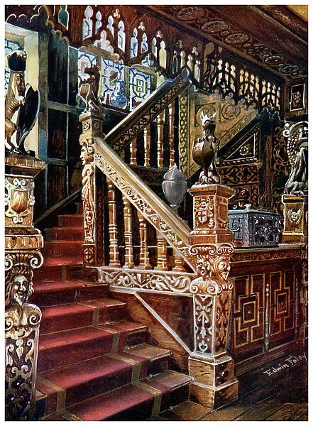 Carved oaken stairway, Godinton, 1910. Artist: Edwin Foley