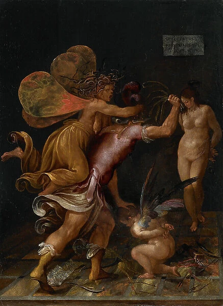 The chastisement of love (Cupid is whipped by Mars, pursued by a fury), End of 16th century. Creator: Mainardi, Camillo (1544 / 49-1608)