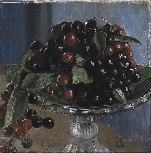Cherries in a fruit bowl; Ciliegie in una fruttiera, Cività d'Antino, 1905. Creator: Poul S. Christiansen