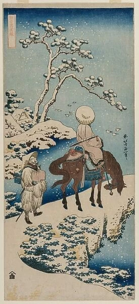 Chinese Official Pausing on a Bridge to View the Snow... 1834-1835. Creator: Katsushika Hokusai