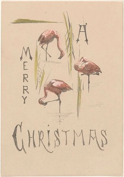 Christmas card with three flamingos, c.1878-c.1917. Creator: Theo van Hoytema