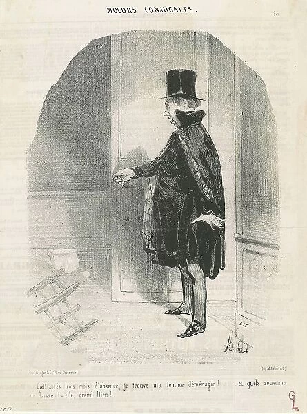 Ciel!...je trouve ma femme déménagée!, 19th century. Creator: Honore Daumier
