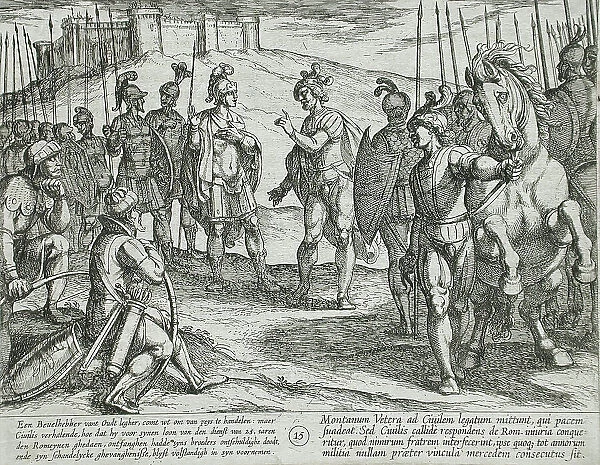 Civilis Treating with a Roman Commander, Publshed 1612. Creator: Antonio Tempesta