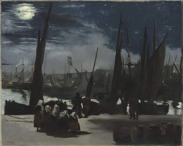 Clair de lune sur le port de Boulogne (Moonlight at the Port of Boulogne), 1869. Creator: Manet