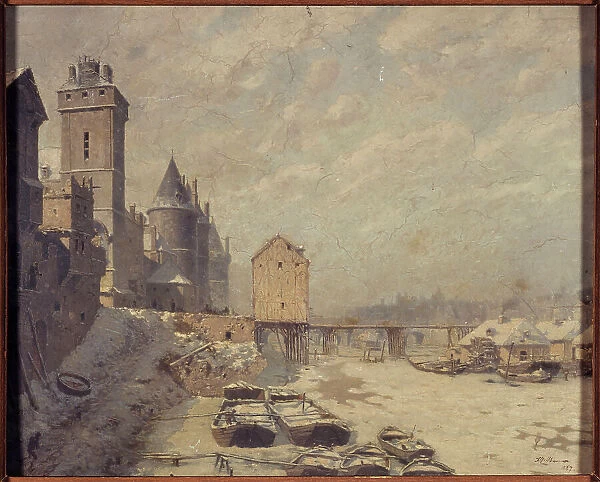 Clock tower, the Conciergerie and Pont au Change, in 1621, 1887. Creator: Theodor Josef Hubert Hoffbauer
