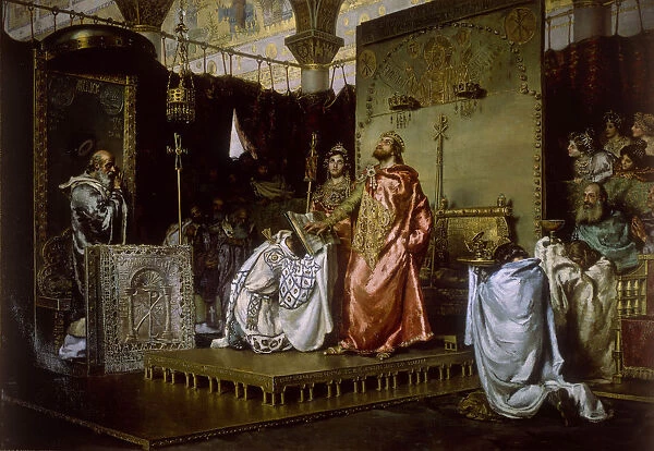 Conversion of Reccared to Catholicism at the Council III of Toledo, 589, 1888. Artist: Munoz Degrain, Antonio (1840-1924)