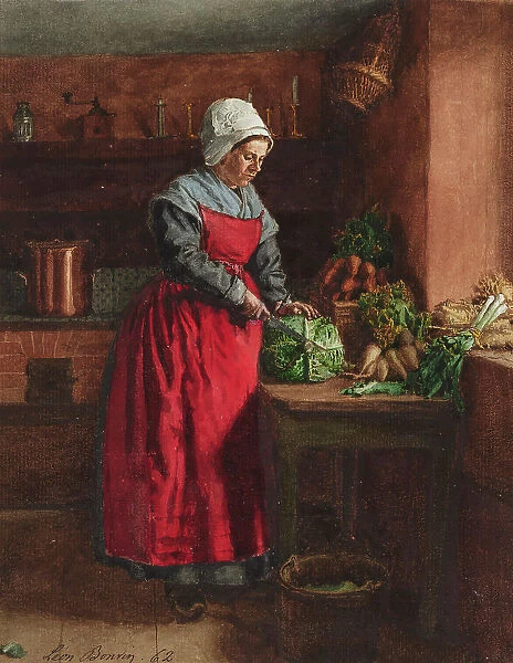 A Cook in a Red Apron in the Inn at Vaugirard, 1862. Creator: Leon Bonvin