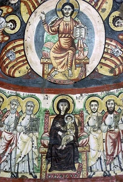 Detail of a coptic wall painting showing Christ enthroned, 6th century
