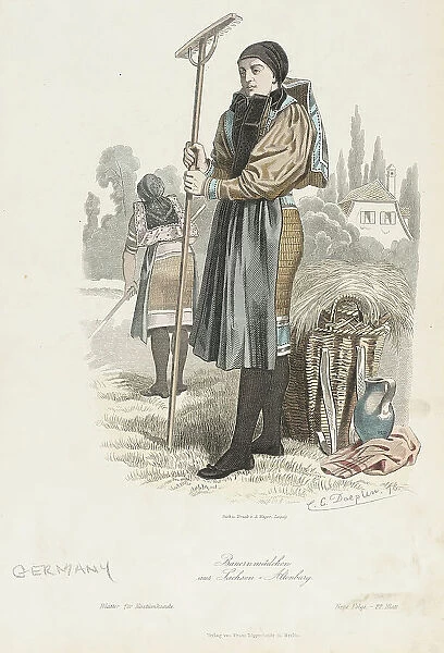 Costume Plate (Bauernmadchen aus Lachsen), 1876. Creators: Carl Emil Doepler, August Weger