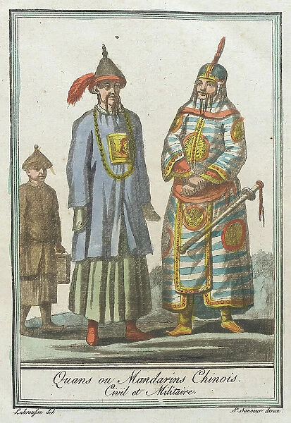 Costumes de Différents Pays, Quans ou Mandarins Chinois, Civil et Militaire, c1797. Creators: Jacques Grasset de Saint-Sauveur, LF Labrousse