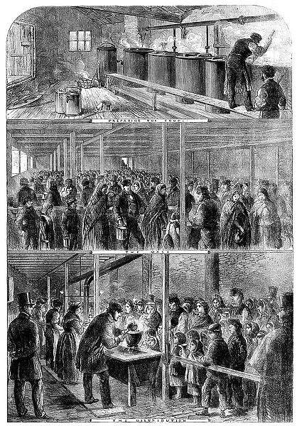 The Cotton Famine: the Society of Friends' soup-kitchen...Lower Moseley-street, Manchester, 1862. Creator: Unknown