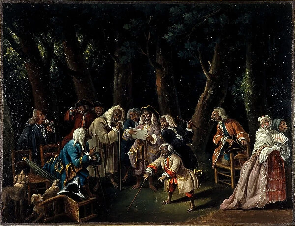 Council of monkeys or politicians in the Tuileries Garden, c1740. Creator: Unknown