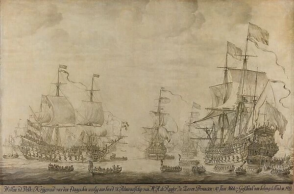 'Council of War aboard 'The Seven Provinces', the Flagship of Michiel Adriaensz de Ruyter, 10 June Creator: Willem van de Velde I. 'Council of War aboard 'The Seven Provinces'