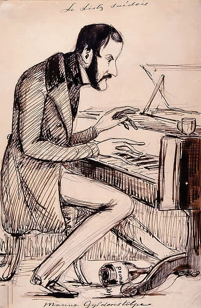 Count Emanuel Gyldenstolpe plays Listz on the piano. (c1850s) Creator: Fritz von Dardel