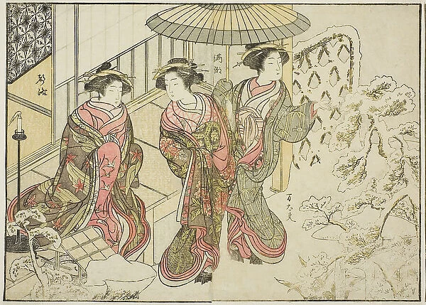 Courtesans of the Nakaomiya, from the book 'Mirror of Beautiful Women of the Pleasure... 1776. Creator: Shunsho. Courtesans of the Nakaomiya, from the book 'Mirror of Beautiful Women of the Pleasure... 1776. Creator: Shunsho