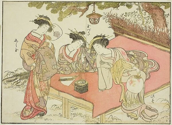 Courtesans of the Yadaya, from the book 'Mirror of Beautiful Women of the Pleasure Quarters... 1776 Creator: Shunsho. Courtesans of the Yadaya, from the book 'Mirror of Beautiful Women of the Pleasure Quarters... 1776 Creator: Shunsho