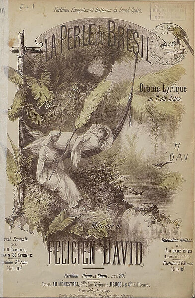 Cover of the vocal score of opera La Perle du Brésil (The Pearl of Brazil) by Félicien David, c.1884 Creator: Anonymous