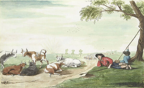 Two cowherds at sunrise or sunset, 1654. Creator: Gesina ter Borch
