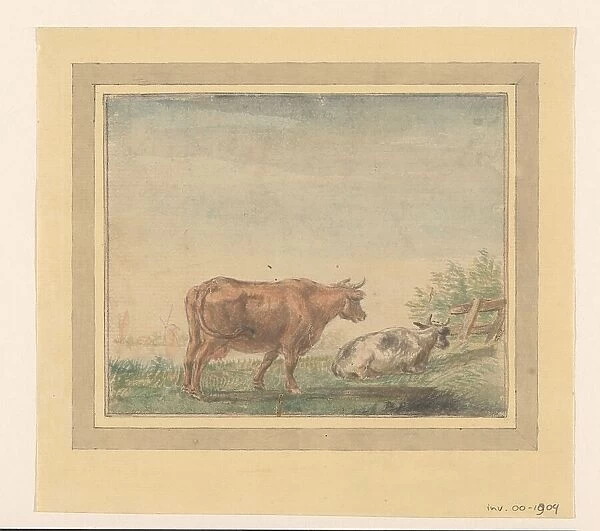 Two cows in a meadow, 1700-1800. Creator: Anon