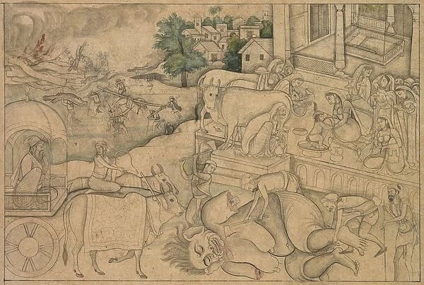 Cremation of the Demoness Putana, from a Krishna-Lila, c. 1790. Creator: Unknown