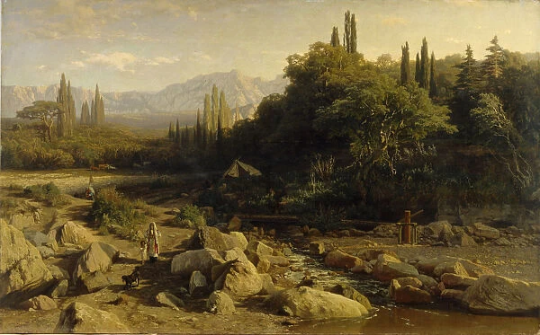 The Crimea. Mountain landscape with river, 1868. Artist: Orlovsky, Vladimir Donatovich (1842-1914)