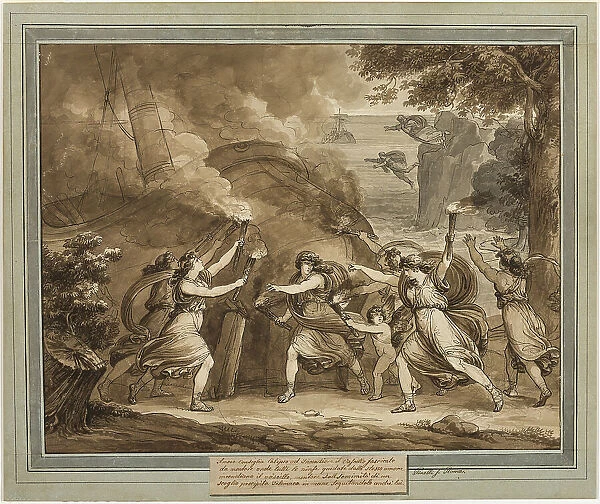Cupid Advises Calypso to Set Fire to Mentor's Ship, from The Adventures of... 1808. Creator: Bartolomeo Pinelli