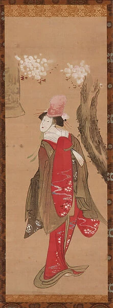 A dancer, Kiyohime, a cherry tree and the bell of Dojo-ji, late 18th-early 19th century